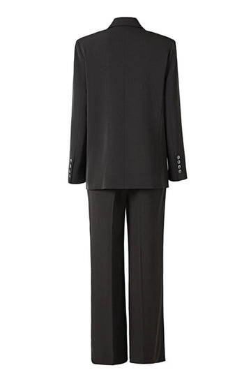 Traje de mujer de doble botonadura de 2 piezas con cuentas negras brillantes